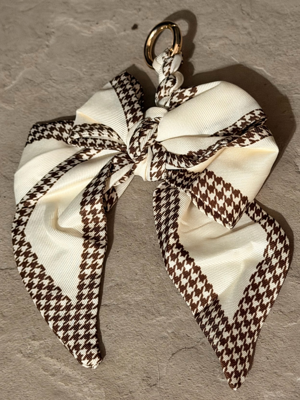 Cream and Brown Houndstooth Bag Charm/Key Chain